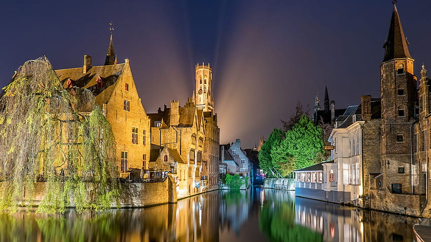 Cities Belgium Bruges Rivers Houses night time 1920x1080 [1920x1080] for your , Mobile & Tablet, bruges belgium HD wallpaper