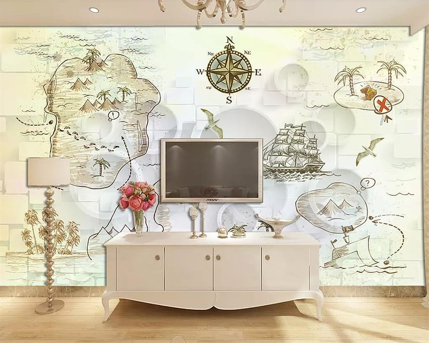 Beibehang Custom Mediterranean Nautical Roadmap Theme TV Backgrounds Wall murals Home Decoration for wall 3 d HD wallpaper
