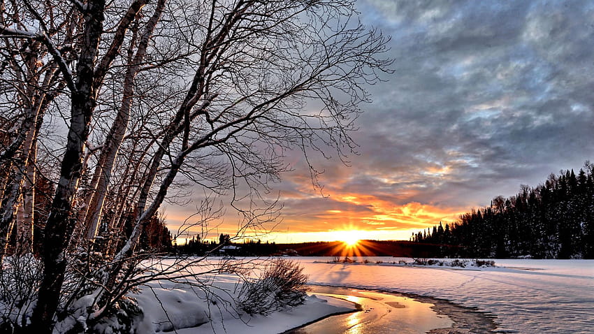 : Zachód słońca nad zimowym krajem 1920x1080 Tapeta HD