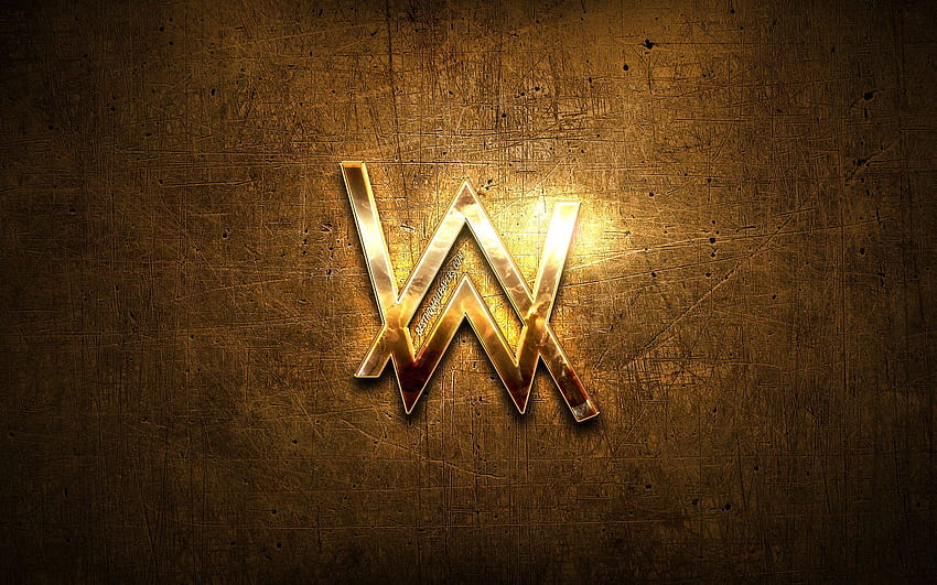 Златно лого на Алън Уокър, суперзвезди, сцена, DJ Алън Уокър, диджеи, метален фон, Алън Уокър, криейтив, лого на Алън Уокър с резолюция 1920x1200. Високо качество, знак на Алън Уокър HD тапет