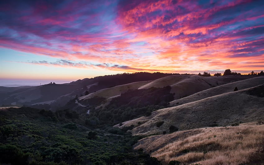 California, USA, hills, sky, clouds, sunset 1920x1200, sunrise over california HD wallpaper