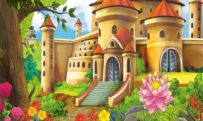 Cartoon Castle Kids Mural, castelo animado papel de parede HD