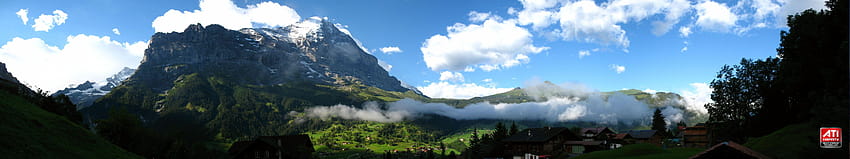 ภูเขา เมฆ ป่า หมู่บ้าน 5760x1080 คุณสูง วอลล์เปเปอร์ HD