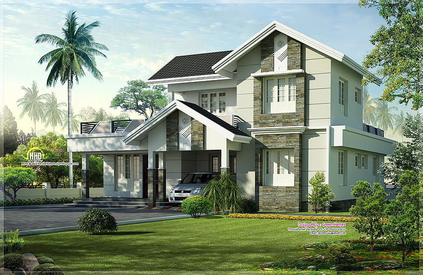 Exterior Home Designs 인도 디자인 Mannahatta Simple Green Country, 내부와 외부의 아름다운 집 HD 월페이퍼