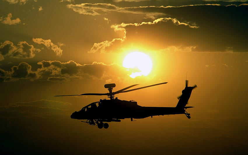 : Sonnenuntergang, Himmel, Flugzeug, Sonnenaufgang, Abend, Hubschrauber, AH, Flug, Morgendämmerung, Luftfahrt, 1920x1200 px, Erdatmosphäre, Flugreisen, Hubschrauberrotor, Drehflügler, 64 Apache 1920x1200 HD-Hintergrundbild
