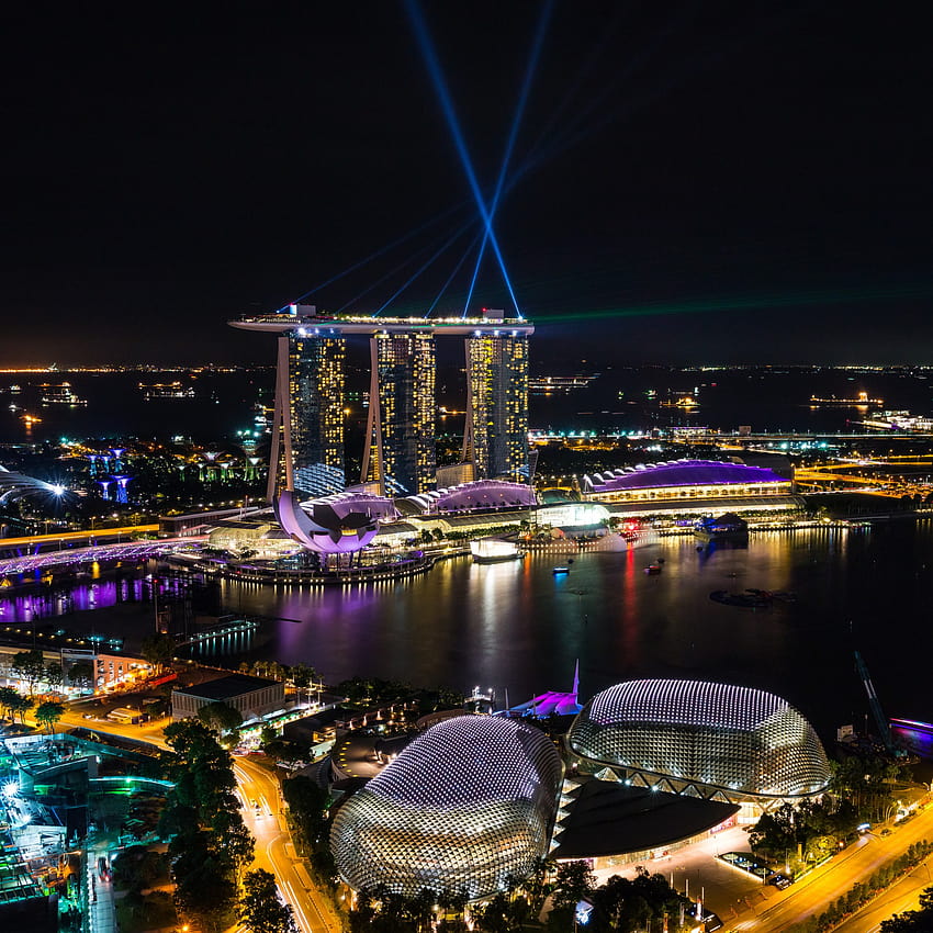 singapur, marina bay, gece görüşü, mimari, singapur gökdelenleri HD telefon duvar kağıdı