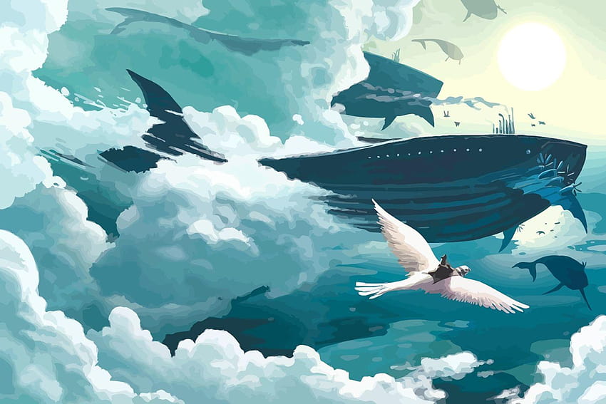 fantasy latające wieloryby steampunk 1440x960 Wysoka jakość, latające wieloryby gojira Tapeta HD