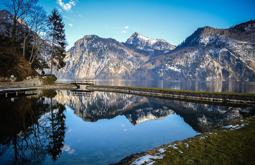 Austria, grundlsee lake alps mountain HD wallpaper