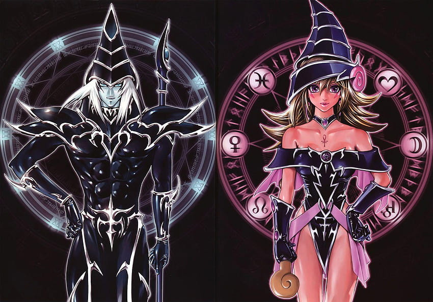 Dark Magician and Dark Magician Girl artwork by toailuong, yu gi oh dark magician HD wallpaper