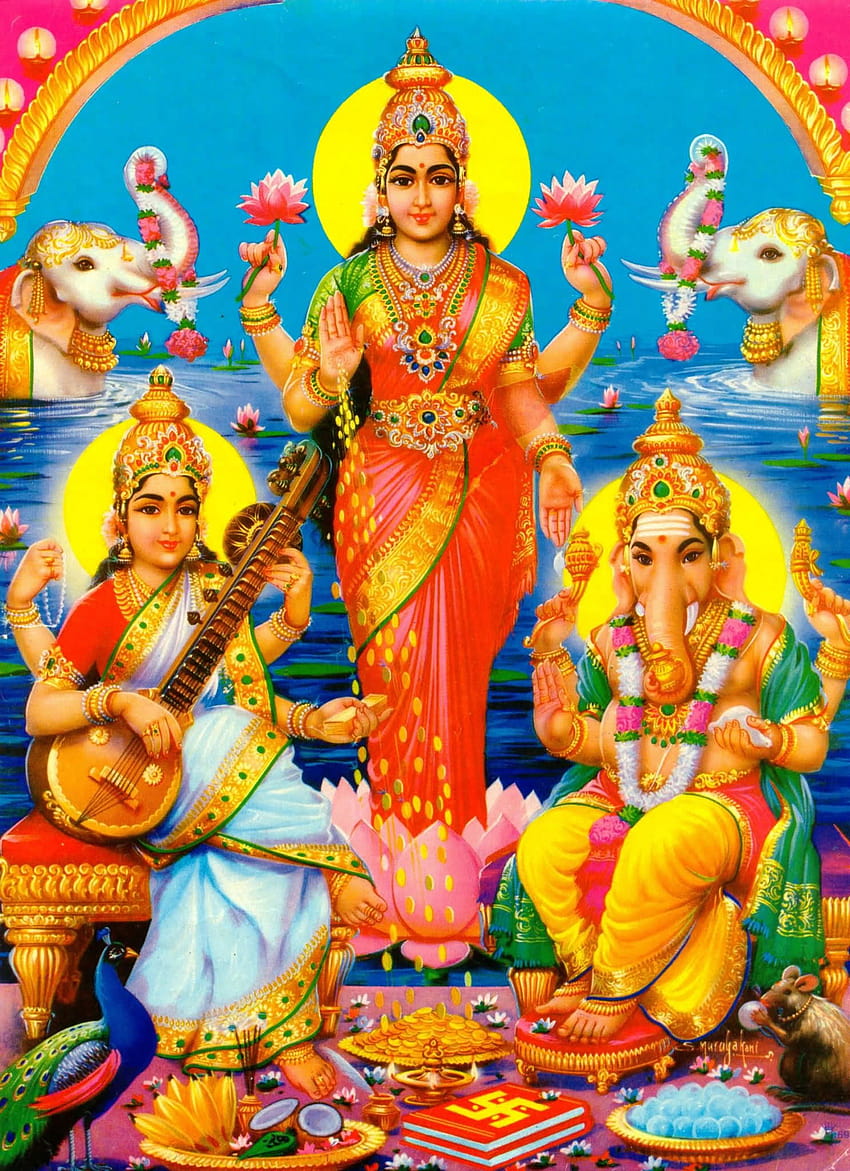 Maa Saraswati, Lakshmi Mata i Lord Ganesha, laxmi ganesh saraswati Tapeta na telefon HD