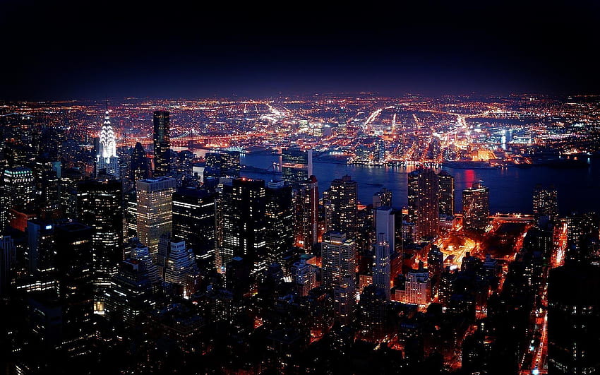 Vista nocturna de la ciudad de Nueva York en alta resolución para fondo de pantalla