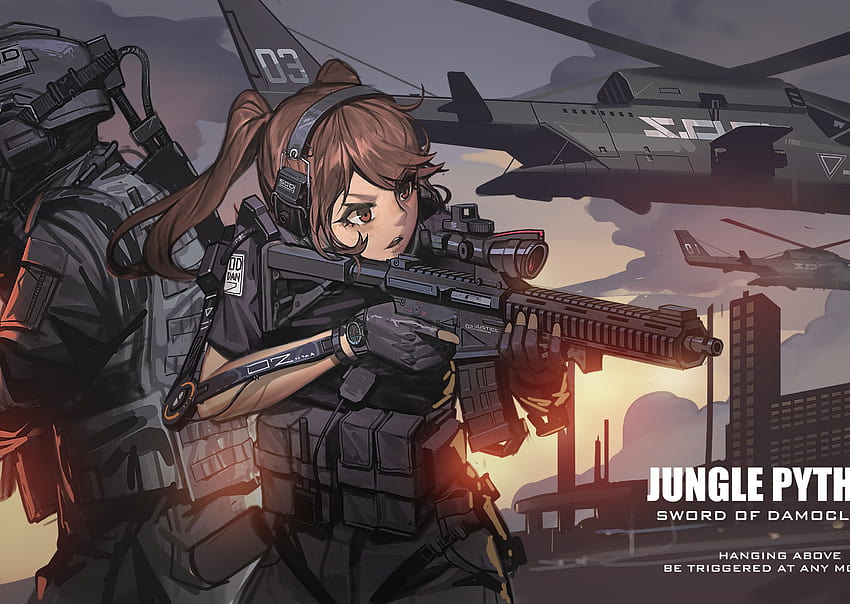 3334x2371 애니메이션 군사 소녀, 전투 차량, 헤드폰 HD 월페이퍼