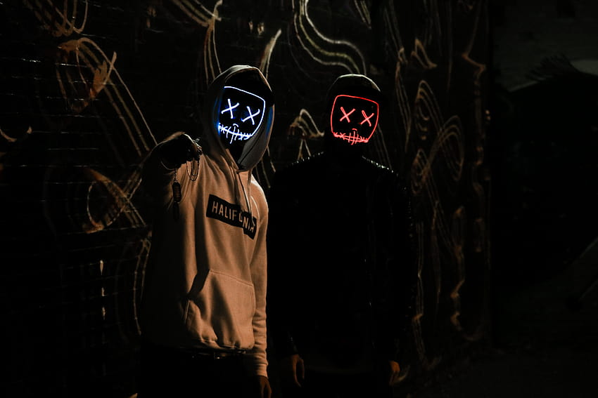 Приятели, анонимни, LED маски, тъмно, суичър, графика HD тапет