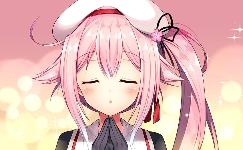 Anime Girl, Pink Hair, Closed Eyes, Gloves, Cute, pink head anime HD wallpaper