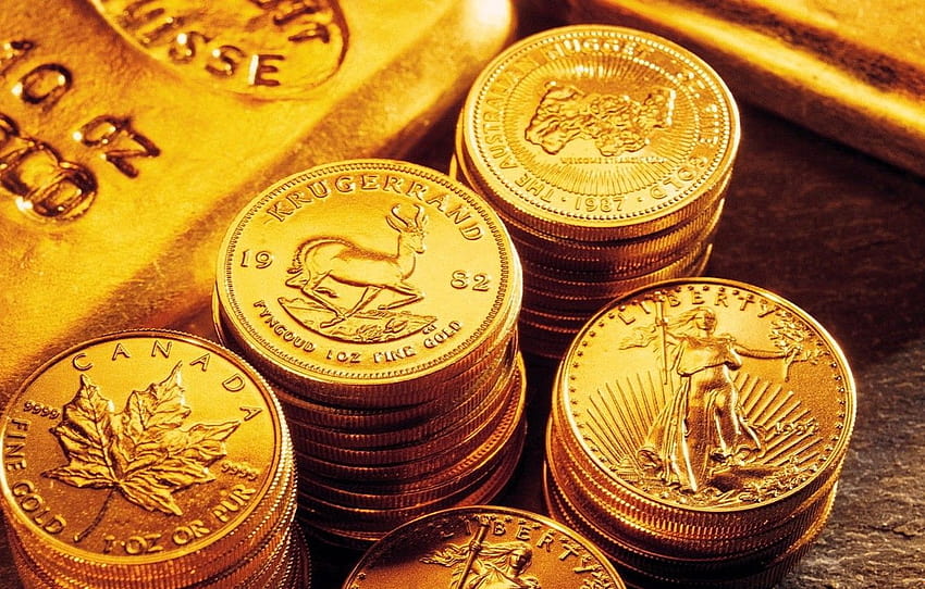 emas, koin, batangan, bagian макро, koin emas Wallpaper HD
