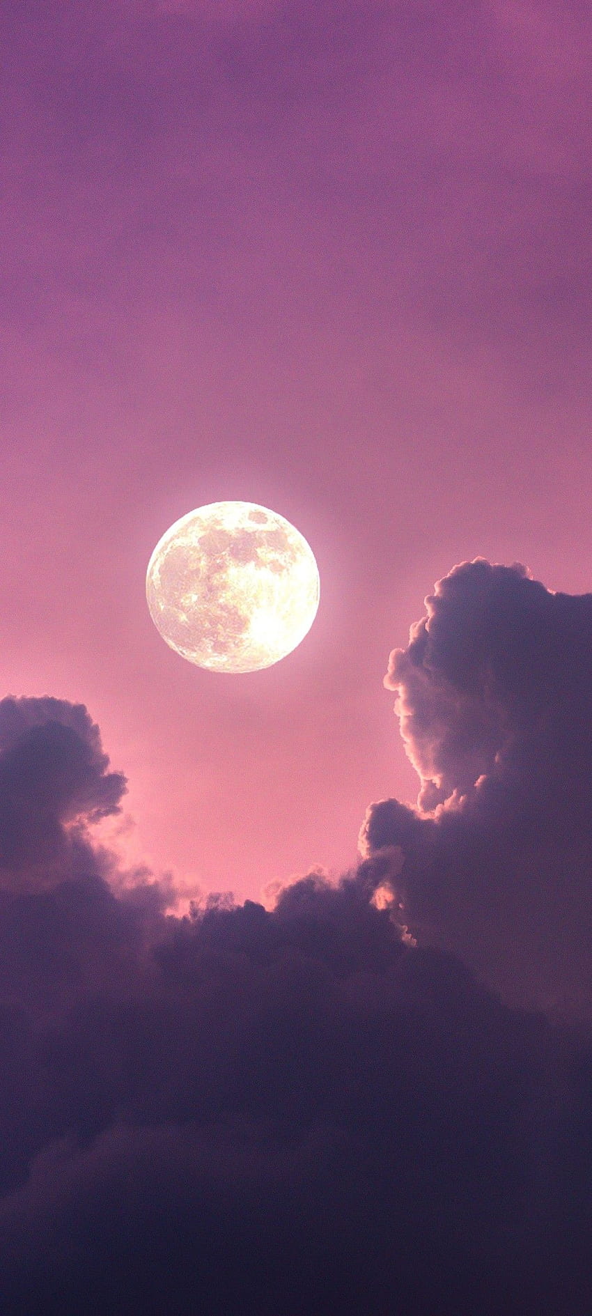 Пълна луна, облаци, розово небе, живопис, естетика, природа, лунен облак HD тапет за телефон