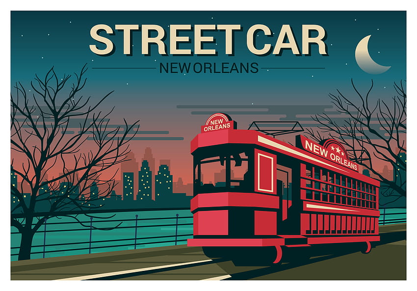 New Orleans Streetcar Illustration HD wallpaper