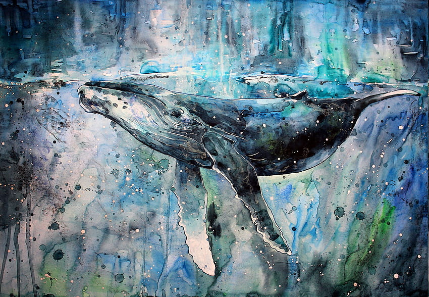 balena, opera d'arte, acquerello, schizzi di vernice, animali, pittura / e sfondi mobili, splatter art animali Sfondo HD