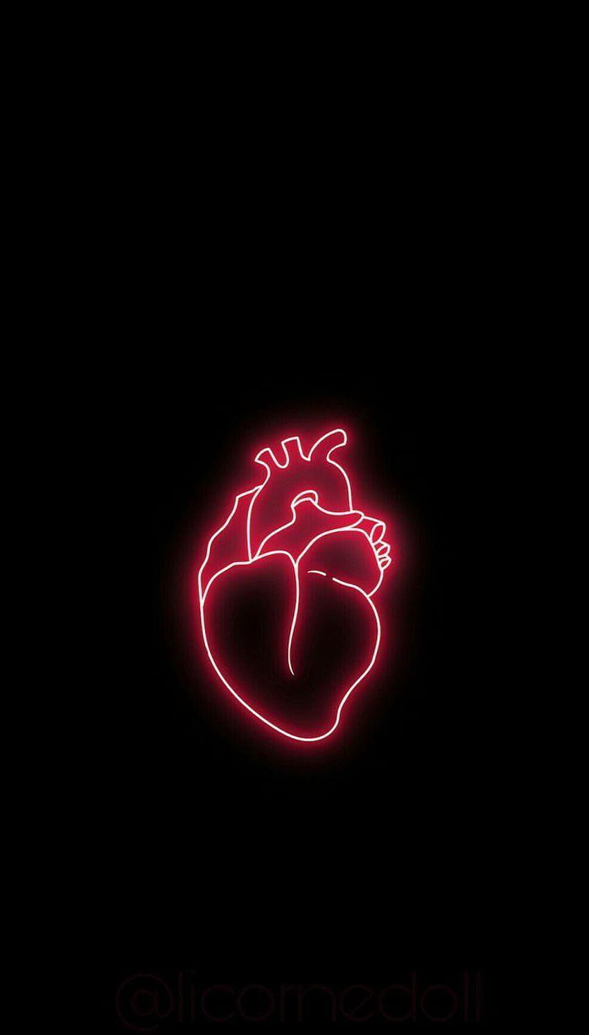 Love, tumblr, black, art, text, red, heart, light, aesthetic red heart neon HD phone wallpaper