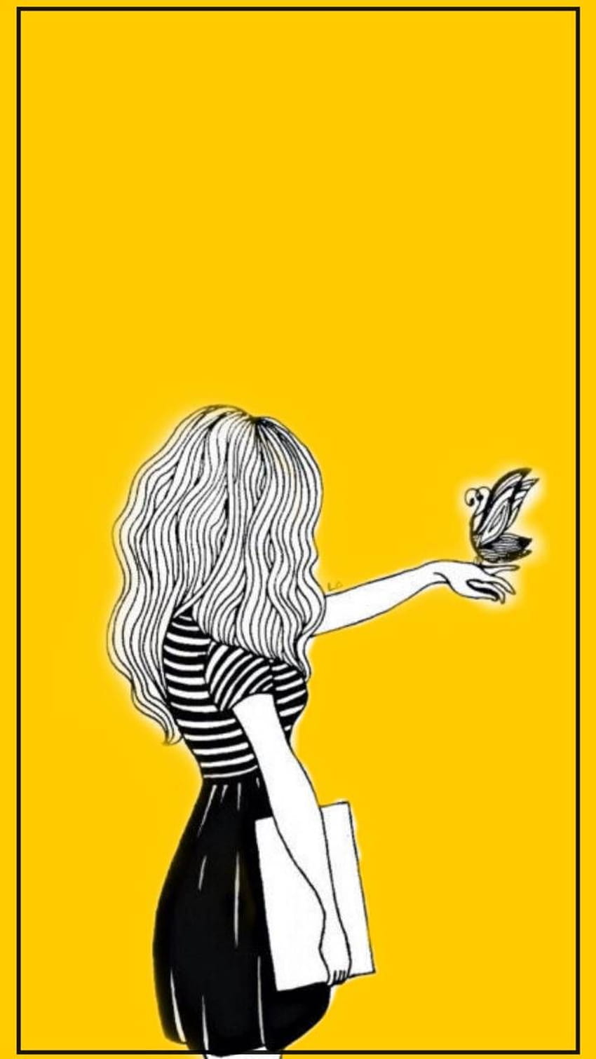Aesthetic Girl Drawings Yellow HD phone wallpaper