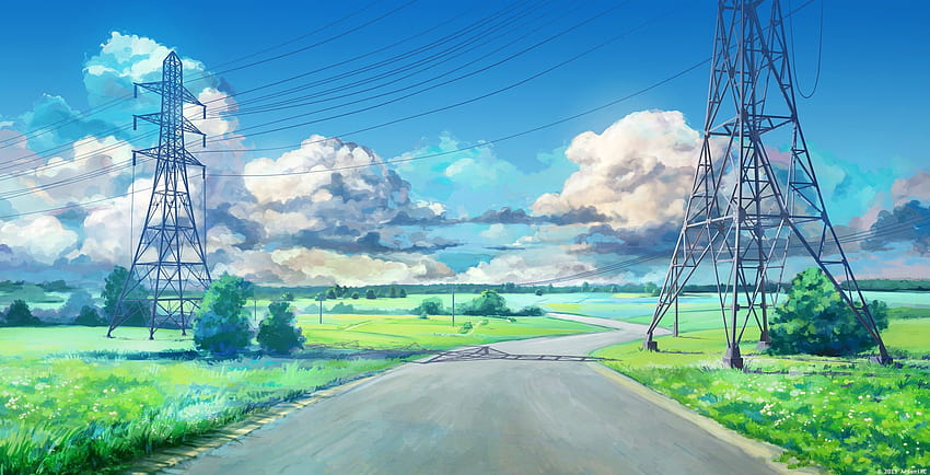 Anime-Landschaft Leere Straße, Anime-Straße HD-Hintergrundbild