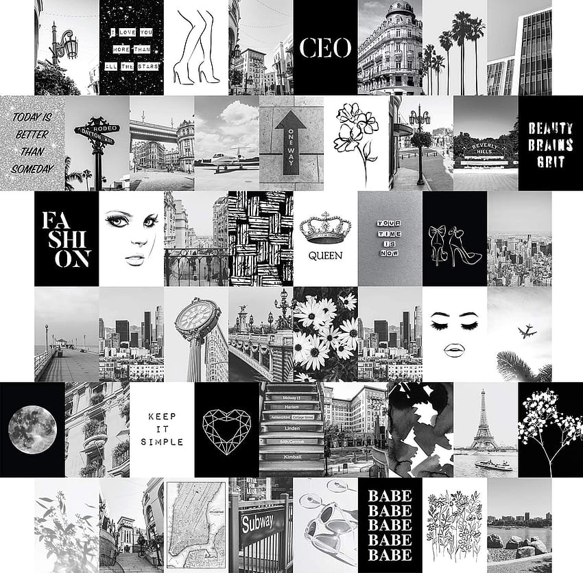 Siyah Beyaz Duvar Kolajı Kiti Estetik 50 Takım 4x6, Genç Kızlar için Şehir Şıklığı Duvar Dekoru, Duvar Sanatı Baskıları, Üniversite Yurt Odası Dekoru, : Posterler ve Baskılar, siyah ve beyaz sevimli estetik HD duvar kağıdı