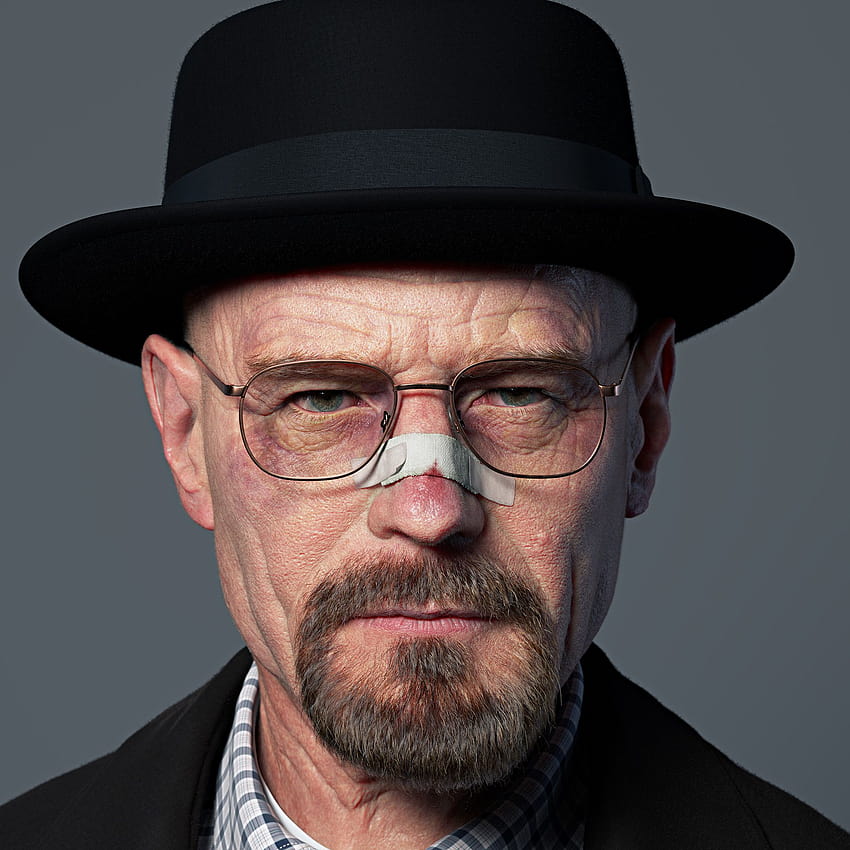 : Breaking Bad, лице, Хайзенберг, Уолтър Уайт, шапка, цифрово изкуство 1920x1920 HD тапет за телефон