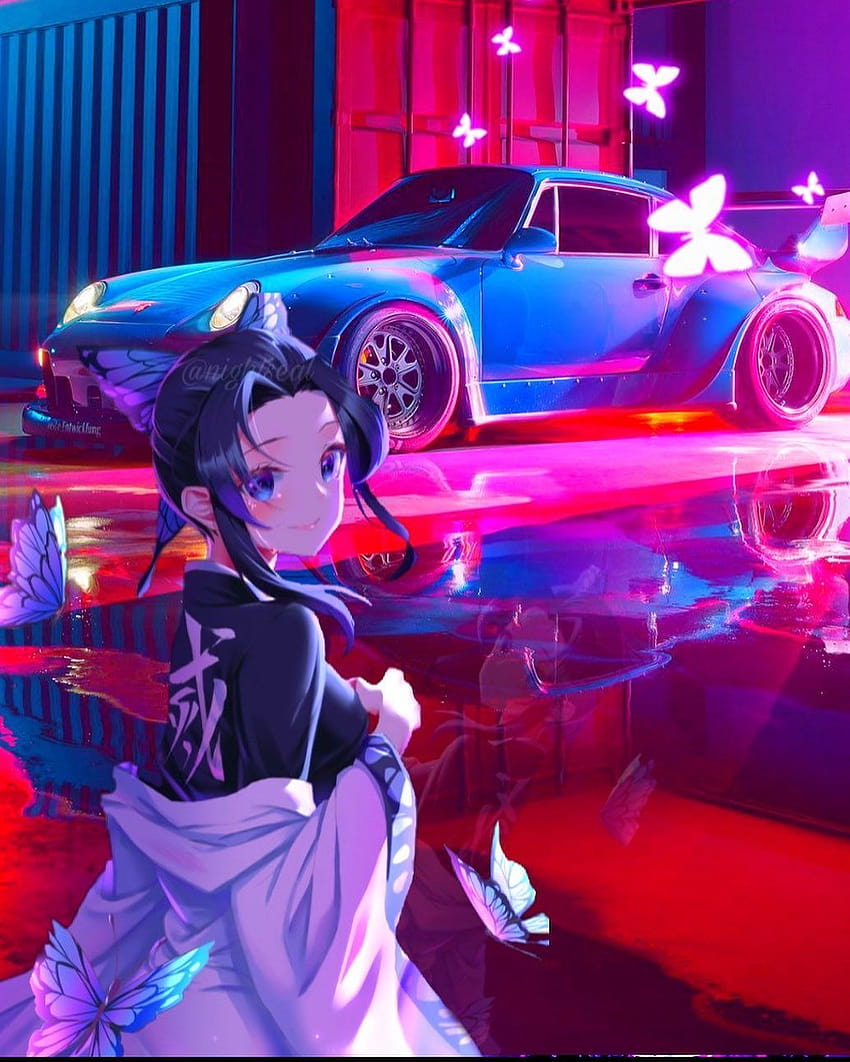 Anime-Mädchen + Auto, Auto-Anime-Mädchen HD-Handy-Hintergrundbild