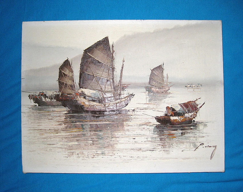 Chinese Junk paintings, junk boats HD wallpaper