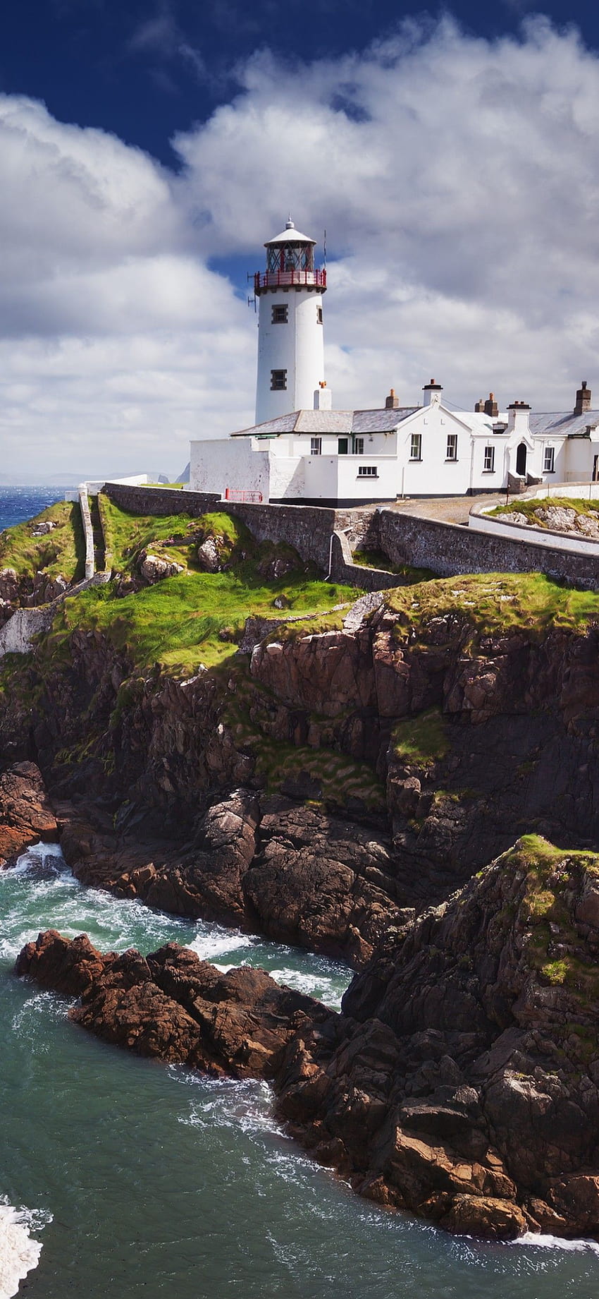Fanad Lighthouse , Ireland, Coastal, Ocean, Seascape, Cloudy Sky, Rocky coast, Cliffs, Nature, rocky cliff lighthouse HD phone wallpaper