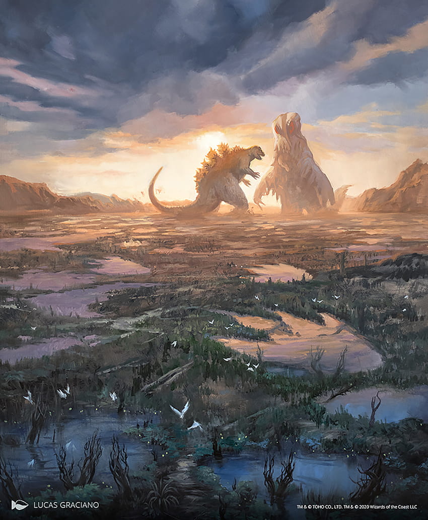 Magic The Gathering Godzilla lands, artwork shared HD phone wallpaper