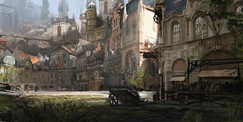 Fantasy City, средновековен град HD тапет