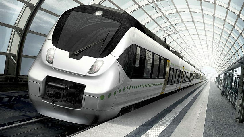 Cityscapes glass melatih struktur kendaraan stasiun kereta api listrik, perspektif rel kereta api Wallpaper HD