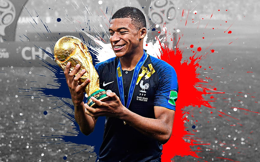 Kylian Mbappé, trophée de la coupe du monde Fond d'écran HD