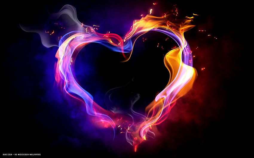 Heart with flames heart art colorful shape flames black [1920x1200] for your , Mobile & Tablet, all colors of fire HD wallpaper