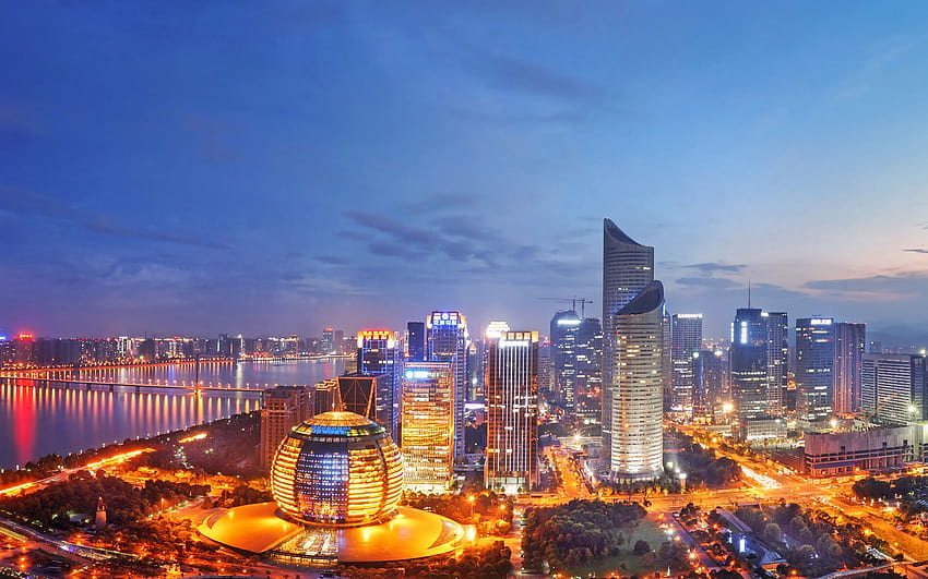 Hangzhou, nightscapes, asian cities, Zhejiang HD wallpaper
