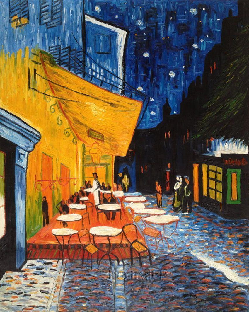 Taras kawiarni Vincenta Van Gogha nocą, taras kawiarni Tapeta na telefon HD