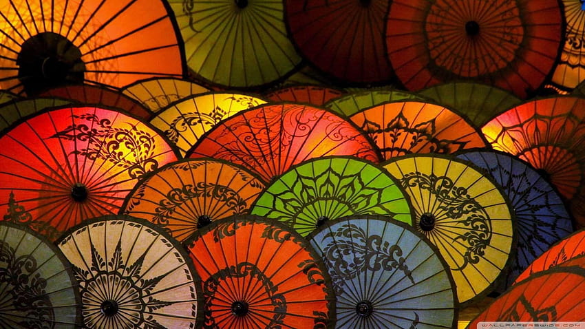 Japanese Umbrellas HD wallpaper
