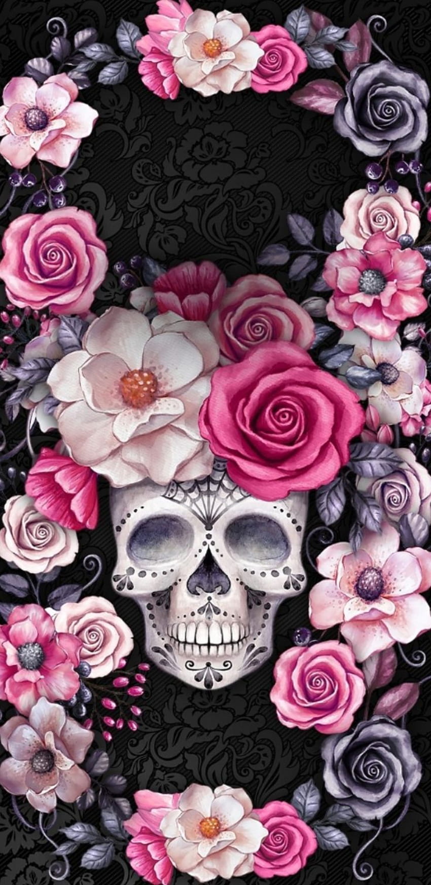 Schädel in den Blumen. Schöne Illustration für den Tag der Toten. SLVH ♥♥♥ HD phone wallpaper