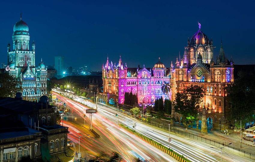 night, lights, home, India, Mumbai, Station And The Chhatrapati Shivaji , section город, mumbai city HD wallpaper