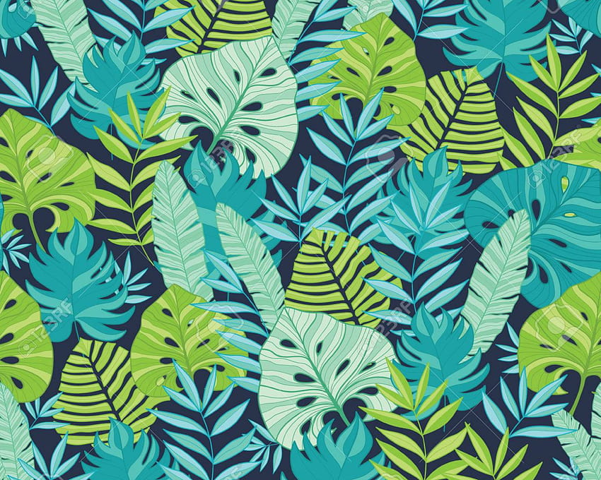 Vector Green And Navy Blue Scattered Tropical Summer Hawaiian ...