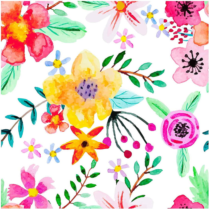 Blooming Wall Peel and Stick Removable Handpainting Seamless Watercolor Red/Yellow/Purple Flower Green Leaves Self, yellow green flower art HD phone wallpaper