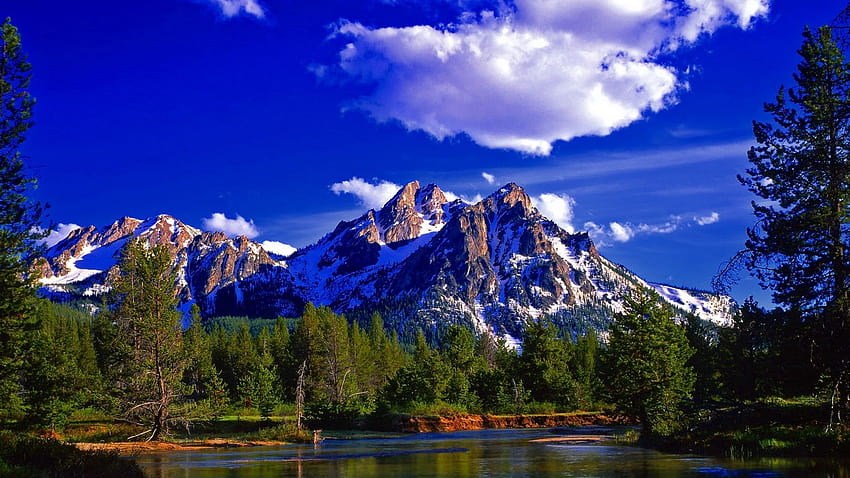 1366x768 mountain, peak, summit, forest, summer, lake, day, landscape  tablet, laptop backgrounds, summer mountain HD wallpaper | Pxfuel