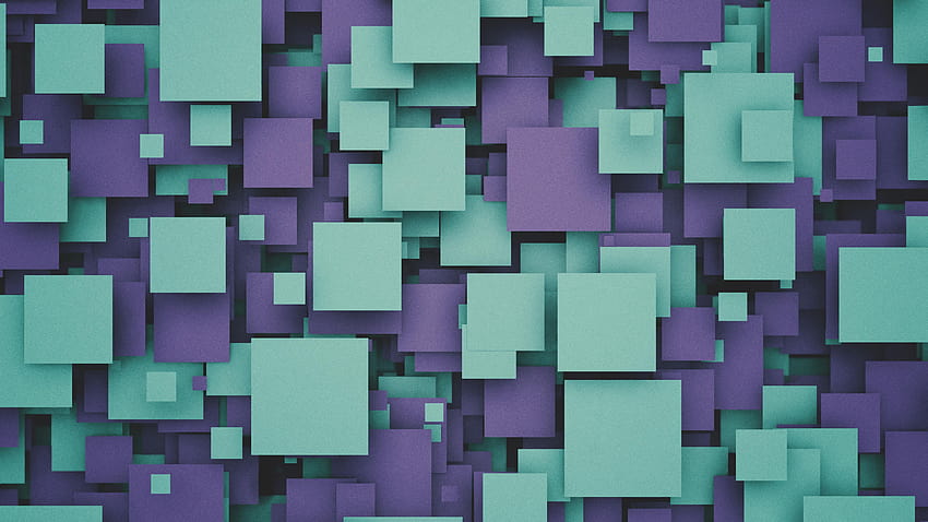 タイル、正方形、立方体、紫、シアン、抽象、 高画質の壁紙