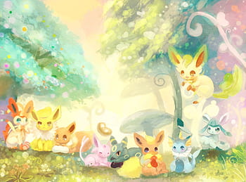 Autumn building cherry blossoms city clouds dualscreen eevee espeon ...