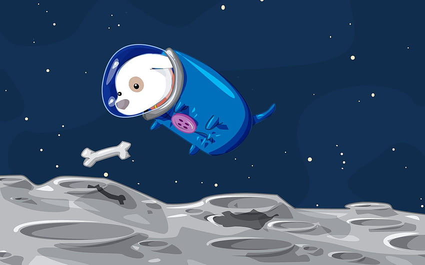 outer space, stars, Moon, dogs, gravity, crater, puppies ::, cartoon puppies HD wallpaper