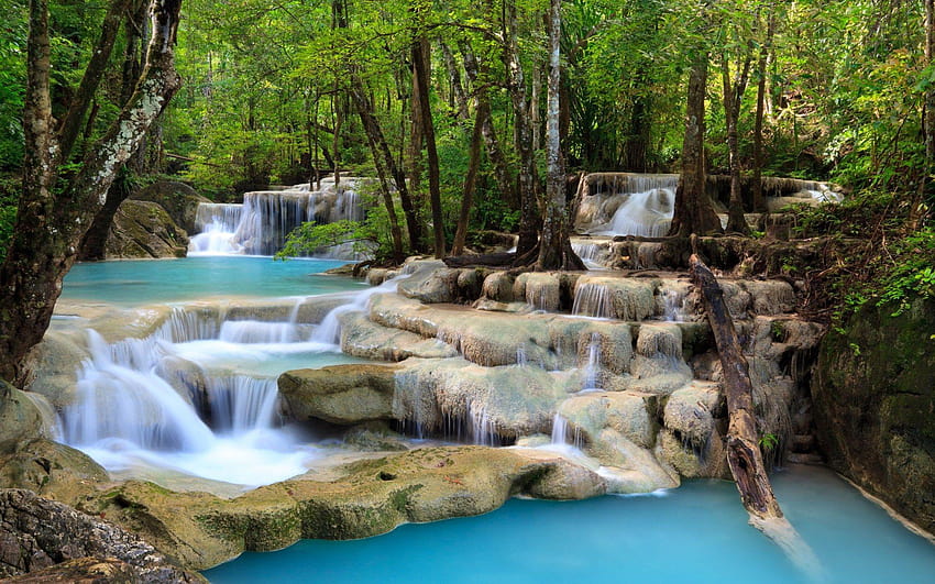 Natur Schöner Wasserfall, Wasserfalllandschaft HD-Hintergrundbild