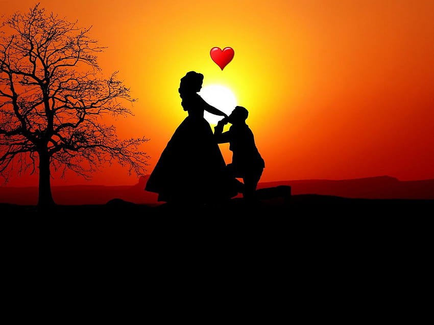 Couple, love, silhouette, sunset, romantic, love couple silhouette sunset HD wallpaper