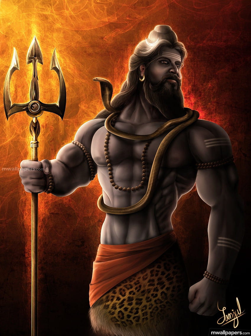 Lord Shiva en Rudra Avatar animado, dibujos animados de Lord Shiva fondo de pantalla del teléfono