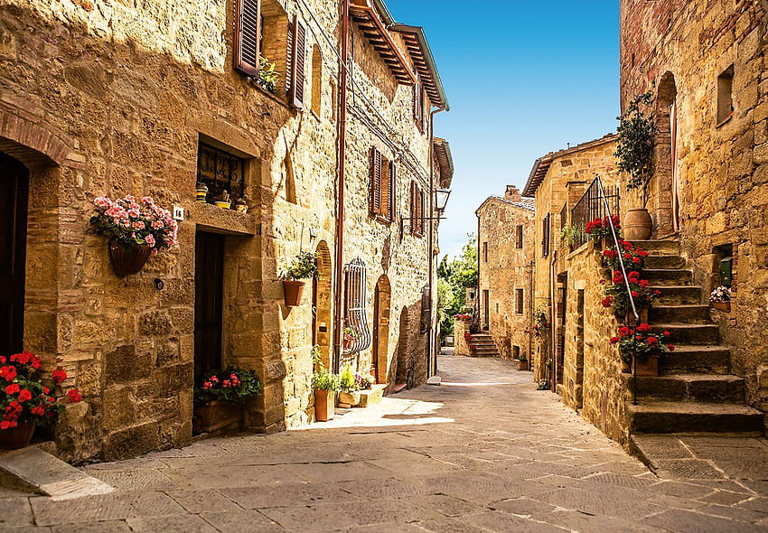 Tuscany Village, cobblestone village HD wallpaper